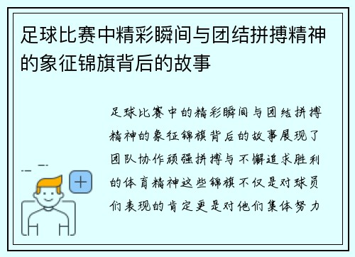 足球比赛中精彩瞬间与团结拼搏精神的象征锦旗背后的故事