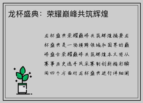 龙杯盛典：荣耀巅峰共筑辉煌
