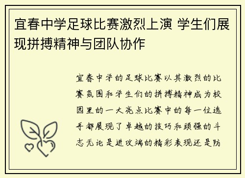 宜春中学足球比赛激烈上演 学生们展现拼搏精神与团队协作