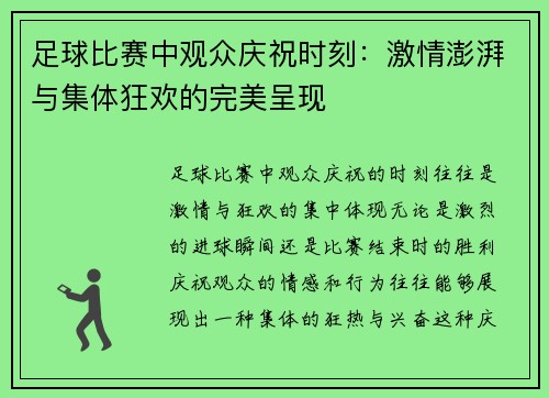 足球比赛中观众庆祝时刻：激情澎湃与集体狂欢的完美呈现