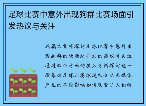 足球比赛中意外出现狗群比赛场面引发热议与关注