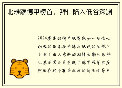 北雄踞德甲榜首，拜仁陷入低谷深渊