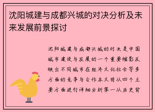 沈阳城建与成都兴城的对决分析及未来发展前景探讨
